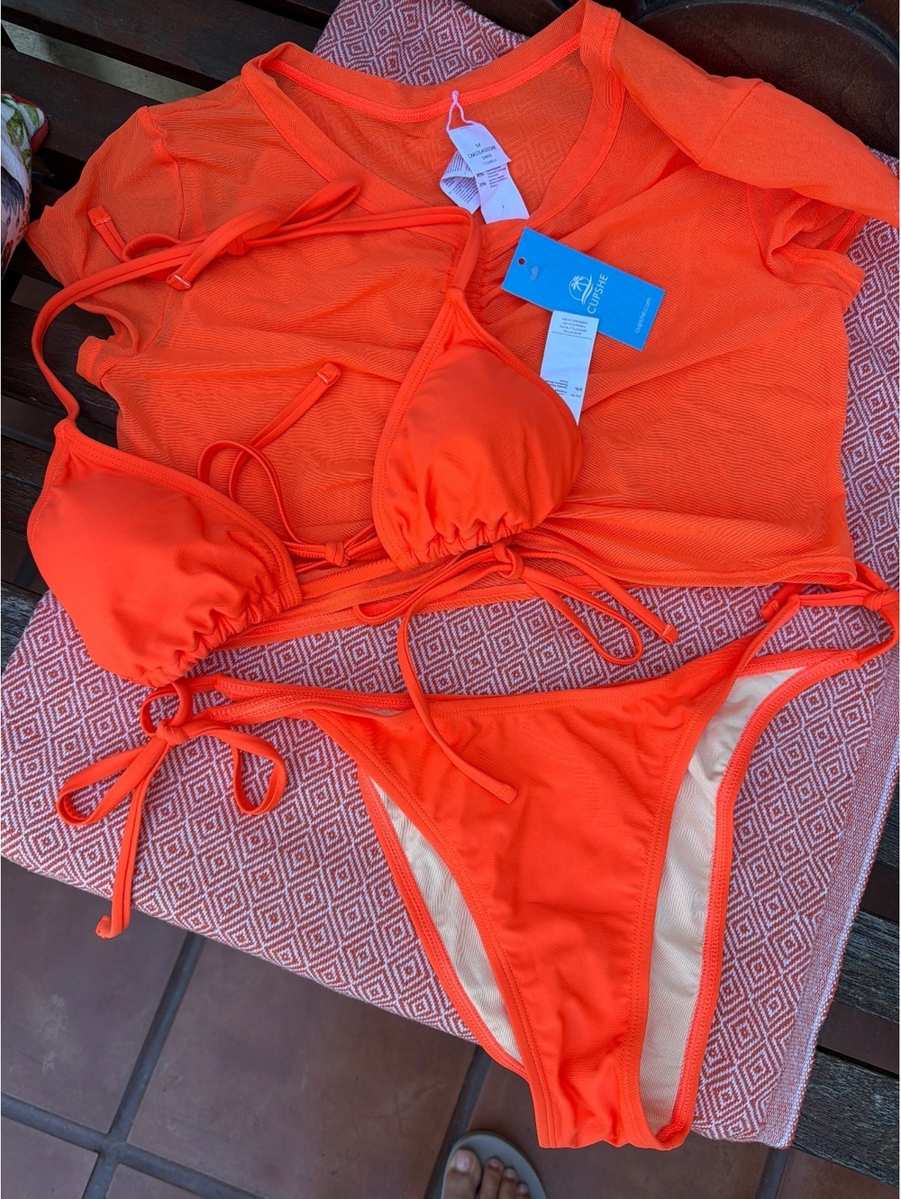 Bright Orange Women's Two-Piece Bikini Set with Matching Cover-Up Top
